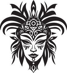 Tribal Tranquility Ethnic Woman Glyph in Black Artistry of Ancients Vector Black Glyph for Tribal Woman