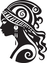 Whispers of Wisdom Ethnic Woman Vector Glyph Divine Lines Black Icon for Tribal Woman Emblem