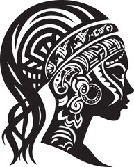 Tribal Threads Vector Black Icon for Woman Face Design Soulful Symmetry Black Glyph for Tribal Woman Emblem