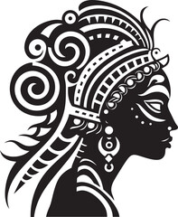 Eternal Echoes Tribal Woman Icon in Black Logo Mystic Femme Black Logo for Ethnic Woman Face