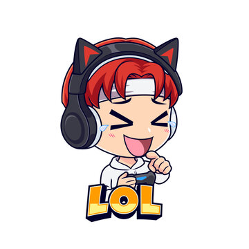 Gamer boy esport gaming laughing emotion mascot logo vector