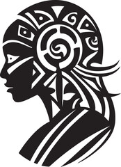 Cultural Grace Black Logo for Tribal Woman Design Tribe Muse Ethnic Woman Face Vector Icon in Black