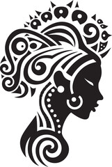 Cultural Grace Black Logo for Tribal Woman Design Tribe Muse Ethnic Woman Face Vector Icon in Black