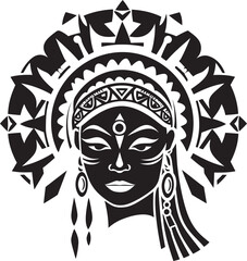 Sacred Symmetry Tribal Woman Glyph Emblem in Black Serenity Silhouette Ethnic Woman Face Logo Design