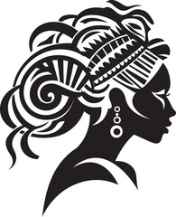 Enchanting Essence Vector Black Tribal Woman Glyph Divine Lines Ethnic Woman Face Emblem in Black