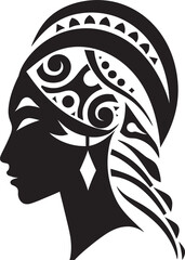 Tribal Tranquility Black Glyph for Woman Face Logo Natures Nectar Ethnic Woman Vector Emblem in Black