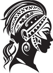 Eternal Echoes Woman Face Vector Icon in Black Tribal Radiance Ethnic Woman Face Logo in Vector Black