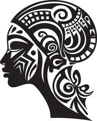 Harmony Hues Black Logo for Ethnic Woman Face Eternal Echoes Woman Face Vector Icon in Black