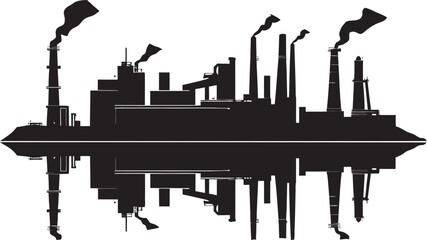 Streamlined Brilliance Vector Glyph for Black Industrial Facility Design Machinery Marvel Monochrome Emblem Representing Modern Factory Innovation