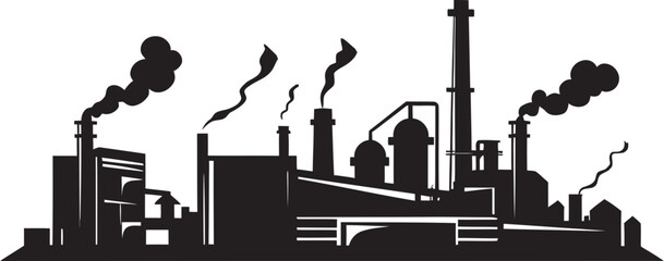 Obraz premium Sleek Assembly Vector Industrial Plant Glyph in Black Innovation Forge Black Icon for Factory Logo
