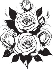 Graphite Gardens Lineart Rose Icon in Monochrome Black Botanical Noir Black Logo for Intricate Lineart Rose Design