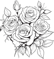 Artistry in Monochrome Black Emblem Featuring a Lineart Rose Icon Velvet Blooms Vector Logo for a Timeless Lineart Rose Design