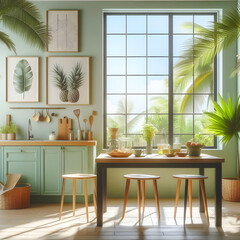 Fototapeta premium Soft focus effect 3D Living room and create a cozy atmosphere. The cabinet features a sleek design, perfect for minimal interiors.