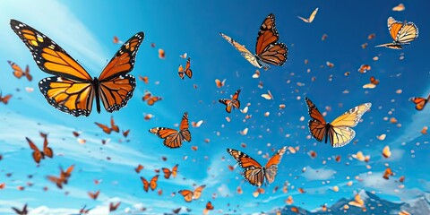 Fototapeta na wymiar Swirling Monarchs in Sky Photography