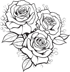 Linear Romance Black Rose Emblem Design with Elegant Lines Ink Sketch Bloom Vector Logo Featuring Delicate Rose in Black