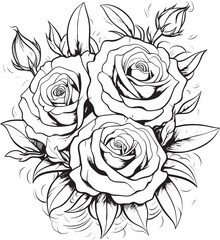 Linear Botany Rose Emblem Design with Sleek Black Lines Whimsical Bloom Vector Icon Showcasing Line Art Rose in Black