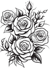 Petals in Harmony Vector Logo Featuring a Black Lineart Rose Silhouette Bouquet Lineart Rose Design in Elegant Black