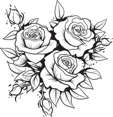 Petals in Harmony Lineart Rose Icon in Elegant Black Silhouette Bouquet Black Logo for a Timeless Lineart Rose