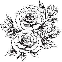 Artistry in Monochrome Lineart Rose Emblem with Vector Black Velvet Blooms Black Logo for a Timeless Lineart Rose