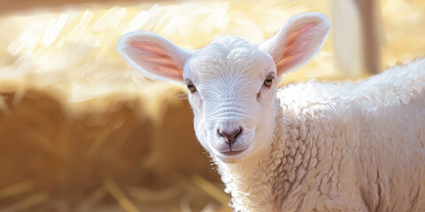 lamb with farm background, generative AI