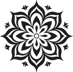 Whirlwind of Wholeness Black Emblem Showcasing Mandala Design in Vector Enchanting Radiance Vector Mandala Logo in Monochrome Black