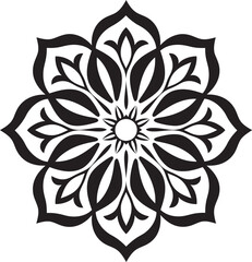 Infinite Harmony Monochromatic Mandala Emblem Featuring Vector Pattern Zen Blossom Elegant Black Logo with Mandala Icon in Vector