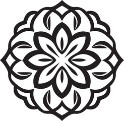 Eternal Harmony Vector Black Logo with Mandala Pattern Zen Blossom Sleek Mandala Icon in Monochrome Vector