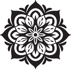Eternal Symmetry Elegant Mandala Design Icon in Sleek Black Logo Transcendental Patterns Black Logo with Mandala Icon in Monochrome Vector