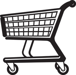 Sleek Shopping Symphony Elegant Black Trolley Icon in Vector Logo Cartographic Charm Vector Black Emblem Featuring Shopping Trolley Design
