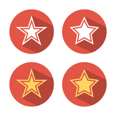 Star icon vector with long shadow. Stars symbol on red circle