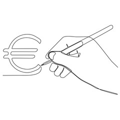 hand and pen continuous line drawing euro symbol