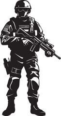 Dynamic Defense Sleek SWAT Police Insignia in Black Vector Emblem Stealth Guardians Monochromatic SWAT Police Logo Design in Vector