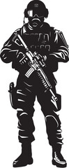 Dynamic Defense Sleek SWAT Police Insignia in Black Vector Emblem Stealth Guardians Monochromatic SWAT Police Logo Design in Vector