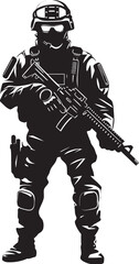 Shielded Vigilance Sleek SWAT Police Insignia in Black Vector Logo Dynamic Defense Monochromatic SWAT Police Logo Design in Vector