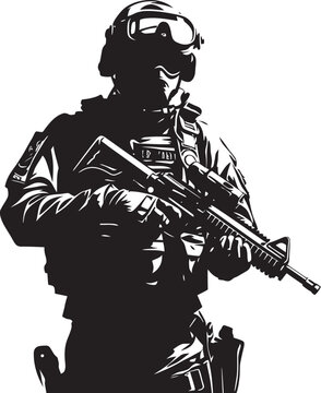 Silent Protectors Monochromatic Icon Depicting SWAT Police Authority in Vector Tactical Triumph Vector Black Logo for SWAT Police Operations