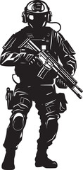 Obraz premium Tactical Dominance Monochromatic Icon of Sleek SWAT Police Insignia in Vector Strikeforce Sentinel Black Emblem Featuring SWAT Police Design in Vector