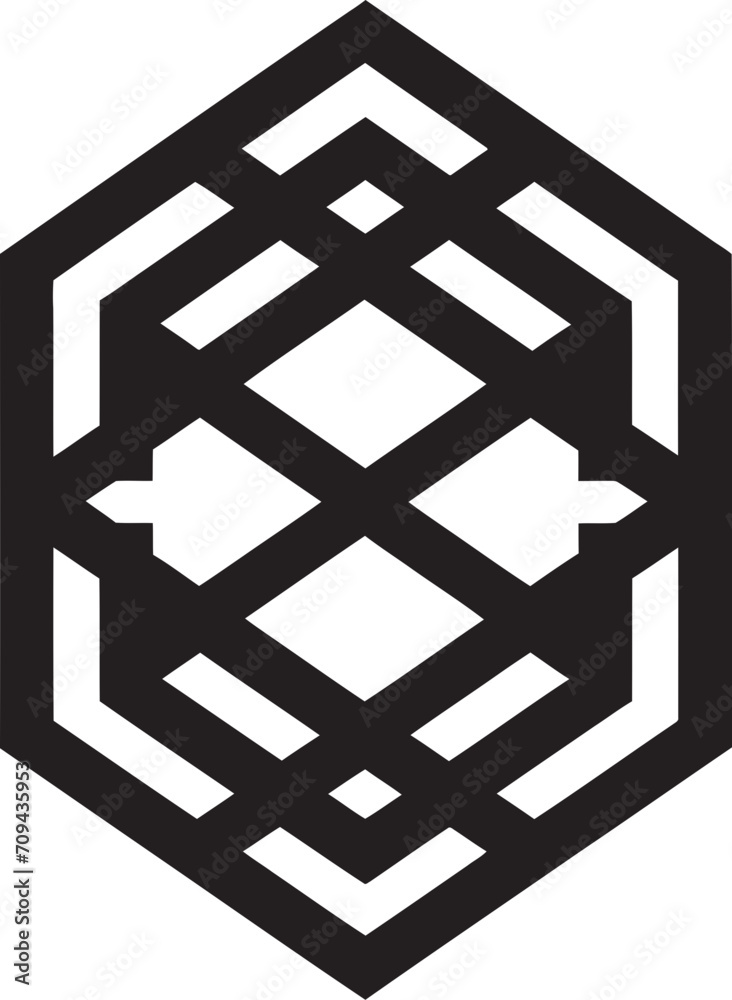 Fototapete astral symmetry vector logo with sleek black abstract geometric patterns quantum contours elegant ic