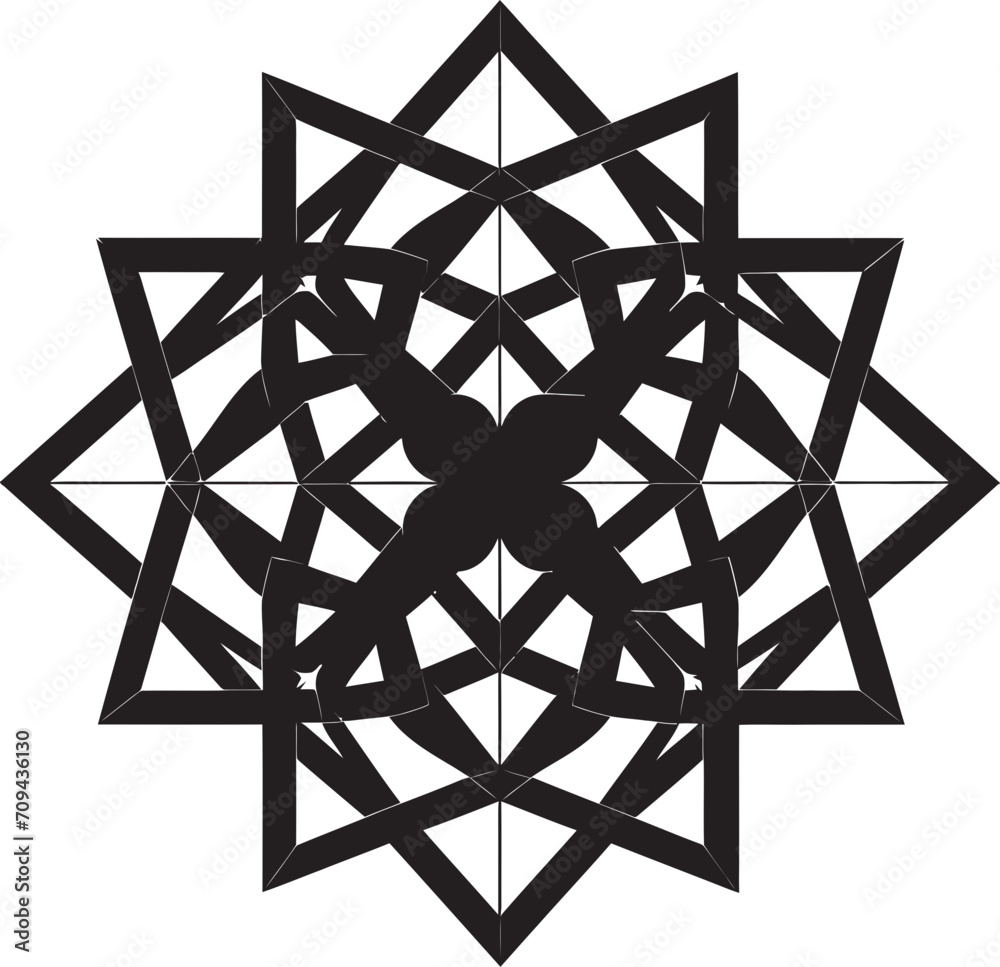 Fototapete astral symmetry vector logo with sleek black abstract geometric patterns quantum contours elegant ic