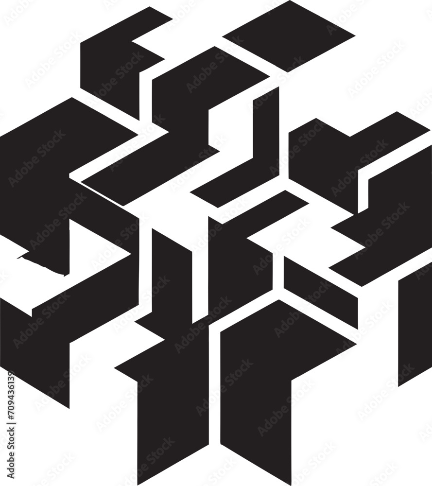 Fototapete shape fusion vector logo design with abstract black geometric patterns quantum contours sleek emblem