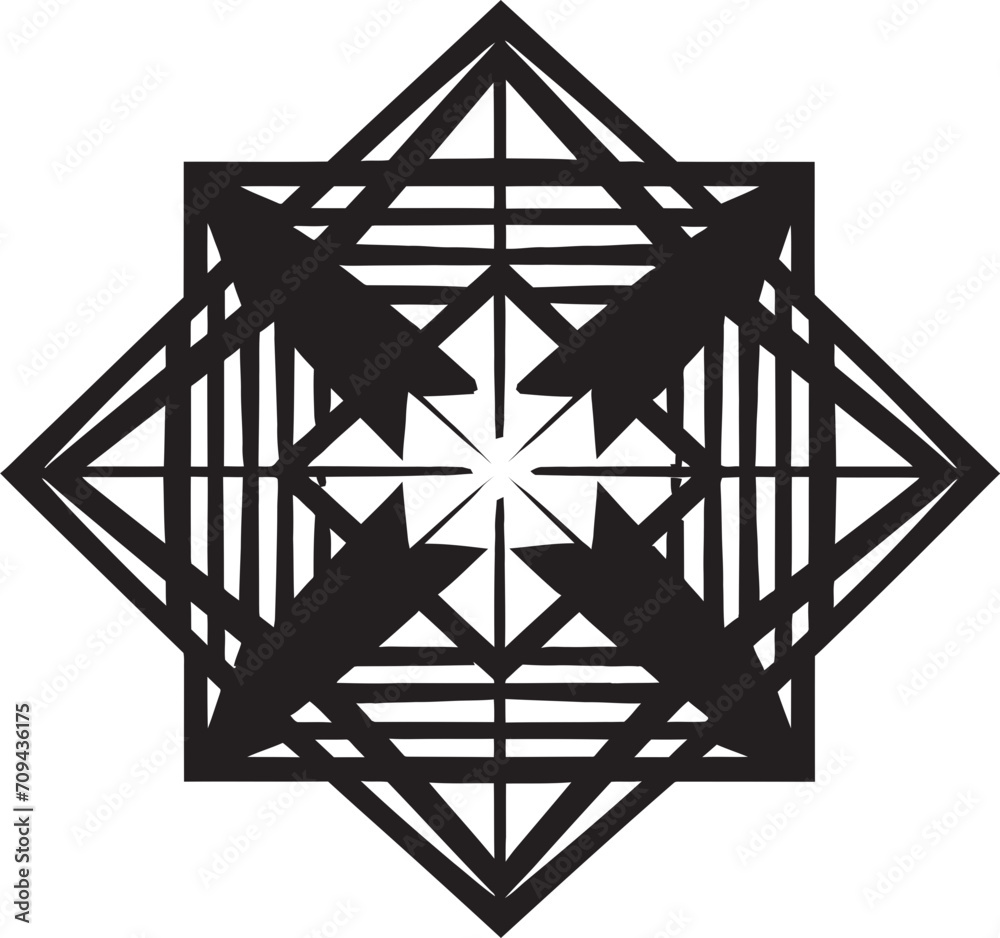 Fototapete astral symmetry vector logo with sleek black abstract geometric patterns quantum contours elegant ic