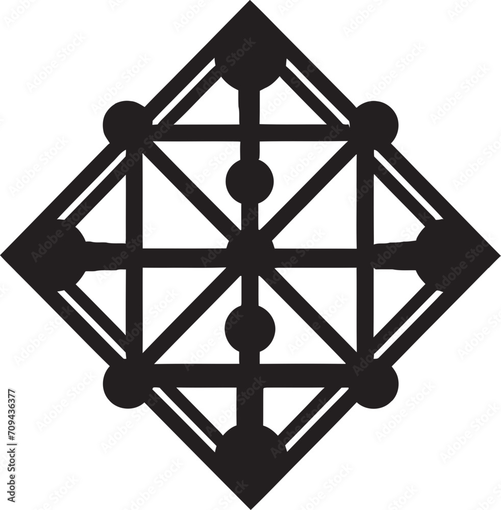 Fototapete mystic geometry monochromatic emblem with abstract black geometric design in vector ephemeral lines 
