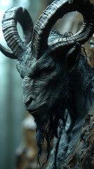 Fototapeta na wymiar Mystical Goat-headed Figure with Curled Horns