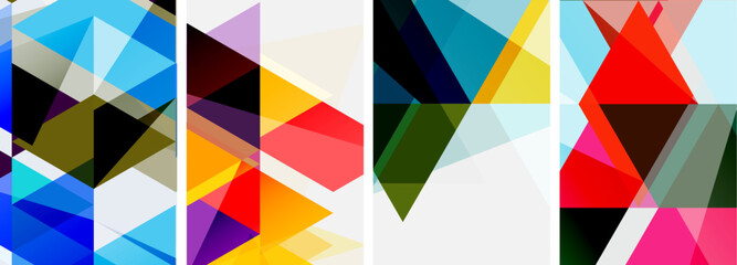 Colorful bright triangles with various colors and transparencies. Vector illustration For Wallpaper, Banner, Background, Card, Book Illustration, landing page