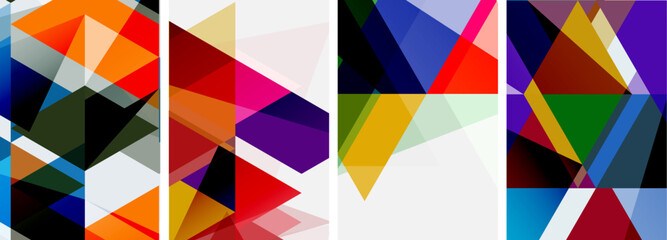 Colorful bright triangles with various colors and transparencies. Vector illustration For Wallpaper, Banner, Background, Card, Book Illustration, landing page