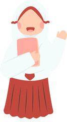 Elementary school muslim girl student holding book