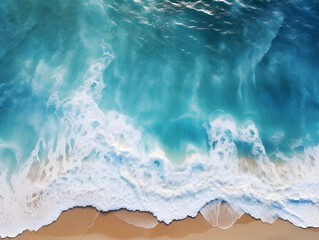 Fototapeta premium Aerial view of beautiful sandy beach with turquoise ocean waves