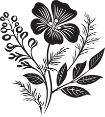 Garden Serenity Chic Vector Logo with Black Botanical Florals Enigmatic Bouquet Black Emblem Featuring Botanical Floral Elegance