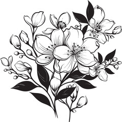 Natures Symphony Sleek Vector Logo, Black Florals Botanical Beauty Monochrome Emblem, Elegant Floral Design