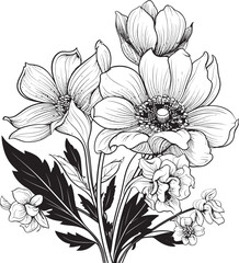 Garden Serenity Chic Vector Logo, Black Botanical Florals Enigmatic Bouquet Black Emblem, Botanical Floral Elegance