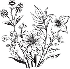 Enchanted Blooms Elegant Black Vector Logo with Florals Floral Tapestry Monochromatic Emblem of Botanical Elements